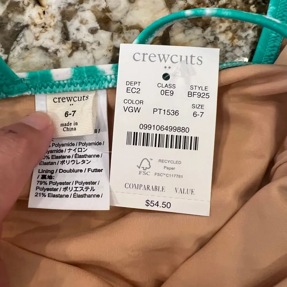 NWT J. Crew Girls' Green & White Tie-Dyed Tankini Swimsuit -